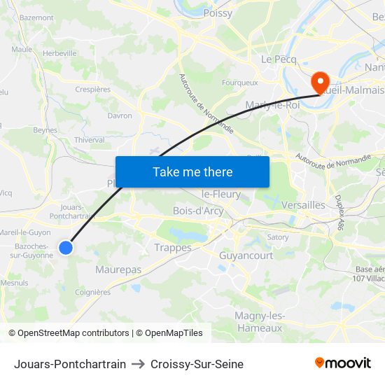 Jouars-Pontchartrain to Croissy-Sur-Seine map