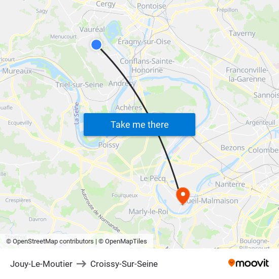 Jouy-Le-Moutier to Croissy-Sur-Seine map