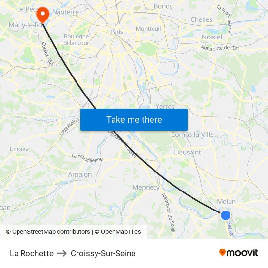 La Rochette to Croissy-Sur-Seine map