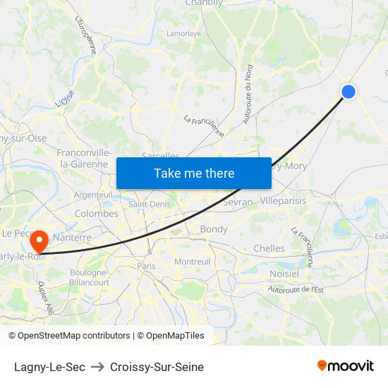 Lagny-Le-Sec to Croissy-Sur-Seine map