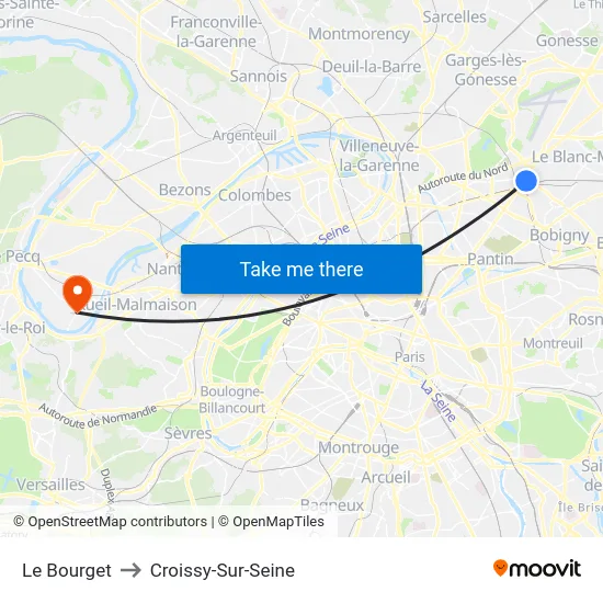 Le Bourget to Croissy-Sur-Seine map