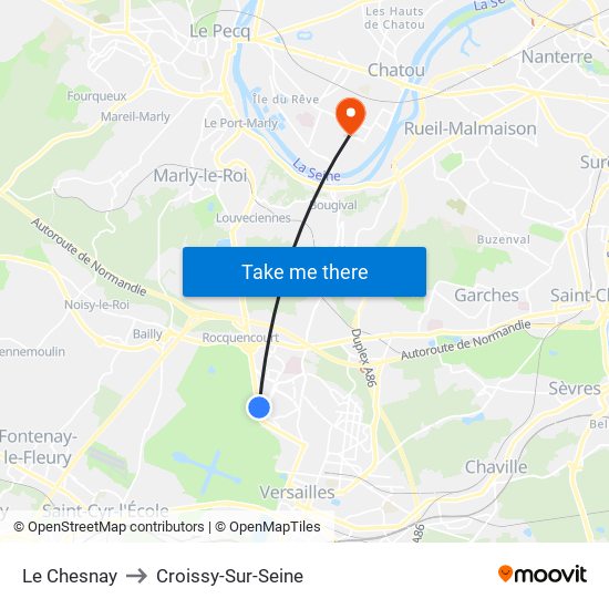 Le Chesnay to Croissy-Sur-Seine map