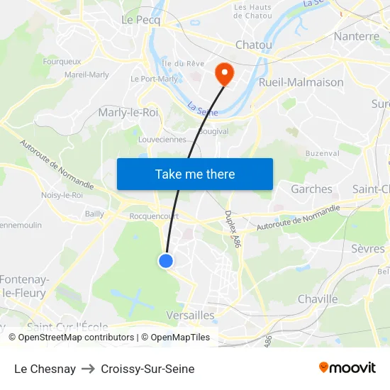 Le Chesnay to Croissy-Sur-Seine map