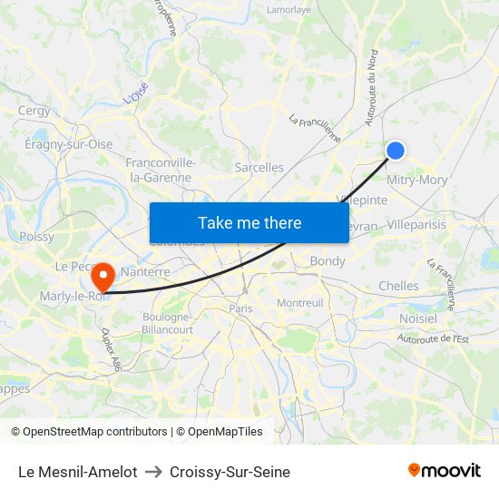 Le Mesnil-Amelot to Croissy-Sur-Seine map