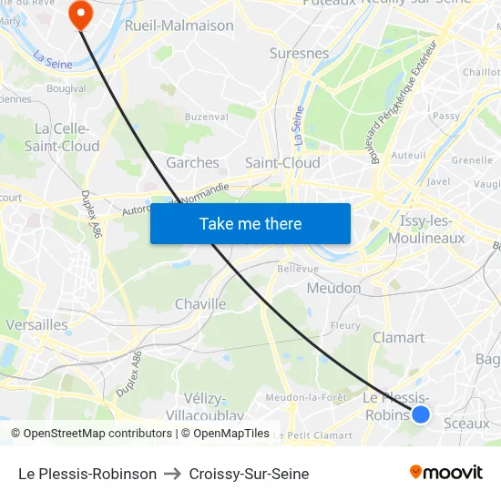 Le Plessis-Robinson to Croissy-Sur-Seine map
