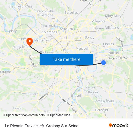 Le Plessis-Trevise to Croissy-Sur-Seine map