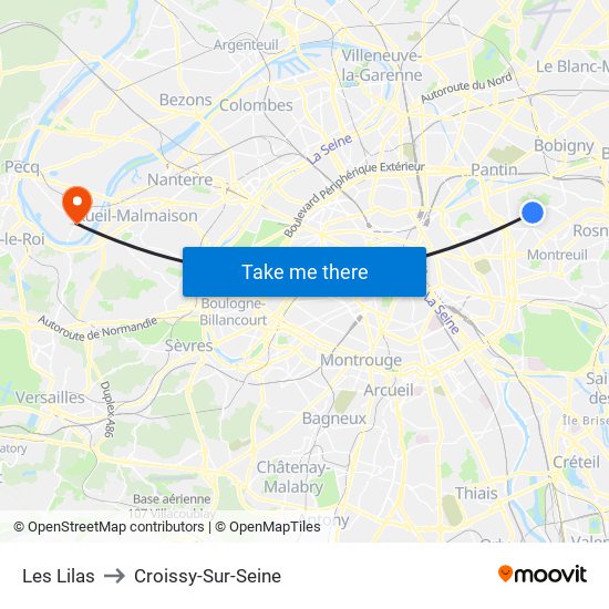 Les Lilas to Croissy-Sur-Seine map