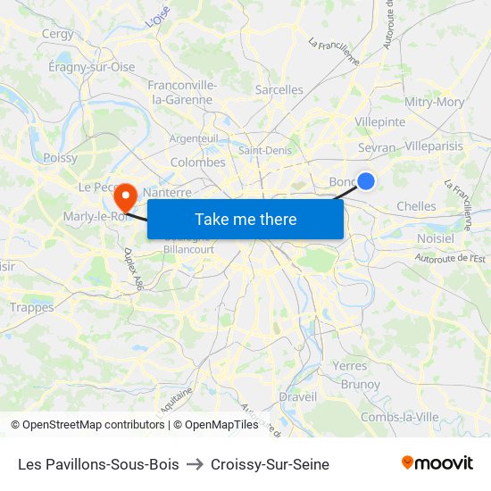 Les Pavillons-Sous-Bois to Croissy-Sur-Seine map