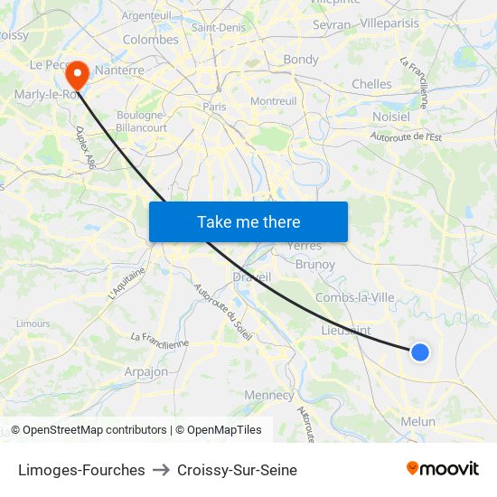 Limoges-Fourches to Croissy-Sur-Seine map