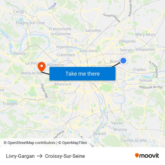Livry-Gargan to Croissy-Sur-Seine map