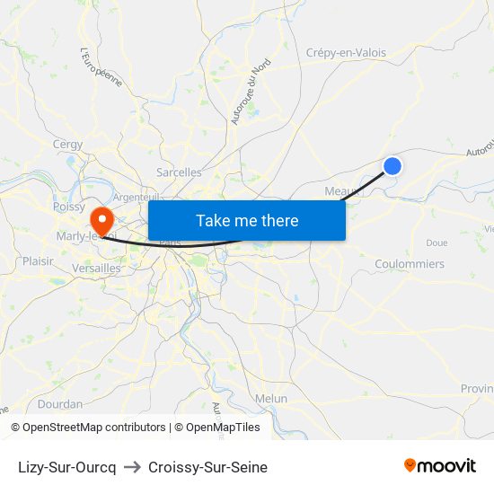 Lizy-Sur-Ourcq to Croissy-Sur-Seine map