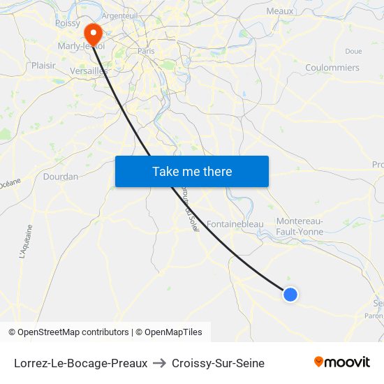 Lorrez-Le-Bocage-Preaux to Croissy-Sur-Seine map