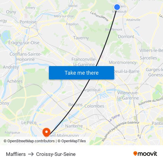 Maffliers to Croissy-Sur-Seine map