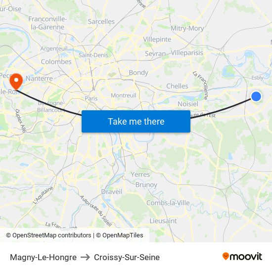 Magny-Le-Hongre to Croissy-Sur-Seine map