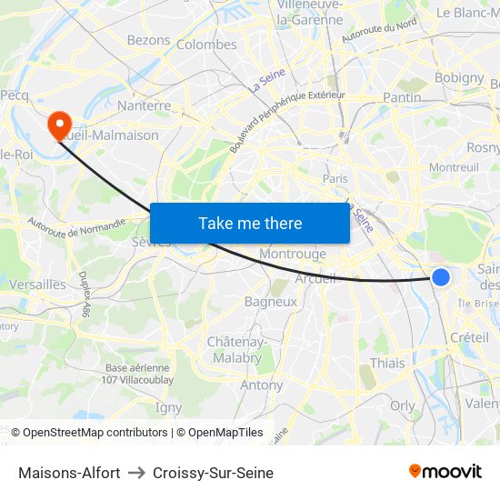 Maisons-Alfort to Croissy-Sur-Seine map