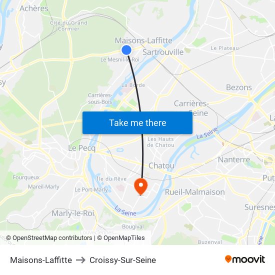 Maisons-Laffitte to Croissy-Sur-Seine map