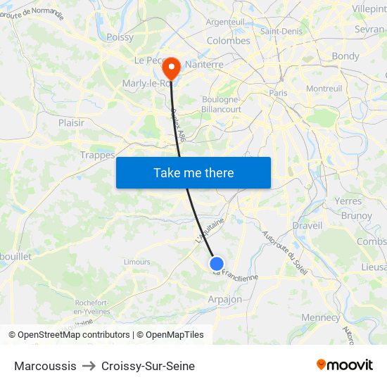 Marcoussis to Croissy-Sur-Seine map