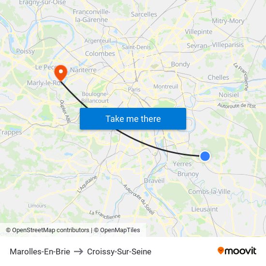 Marolles-En-Brie to Croissy-Sur-Seine map