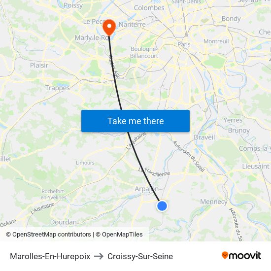 Marolles-En-Hurepoix to Croissy-Sur-Seine map