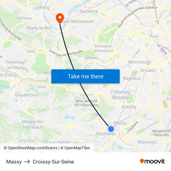 Massy to Croissy-Sur-Seine map