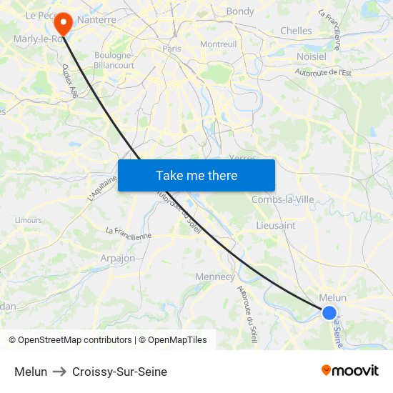 Melun to Croissy-Sur-Seine map