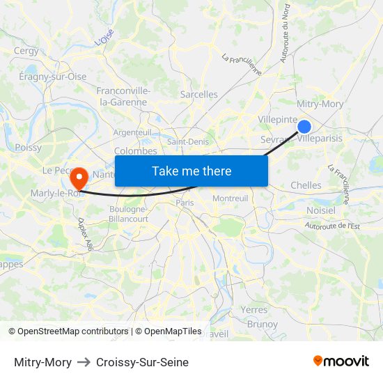 Mitry-Mory to Croissy-Sur-Seine map