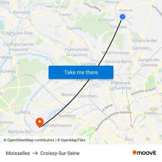 Moisselles to Croissy-Sur-Seine map