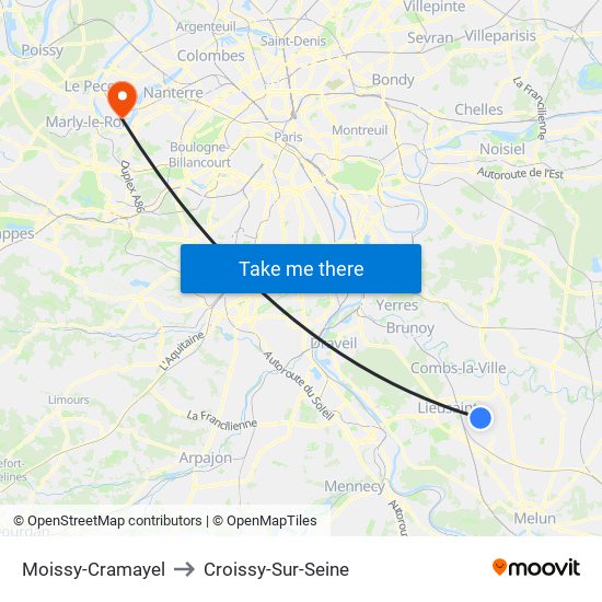 Moissy-Cramayel to Croissy-Sur-Seine map