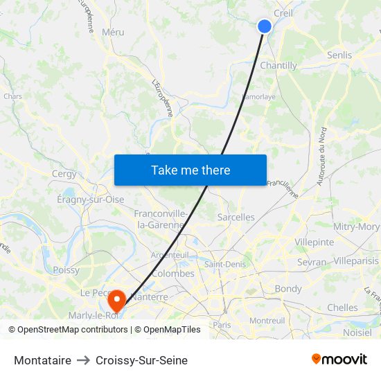 Montataire to Croissy-Sur-Seine map