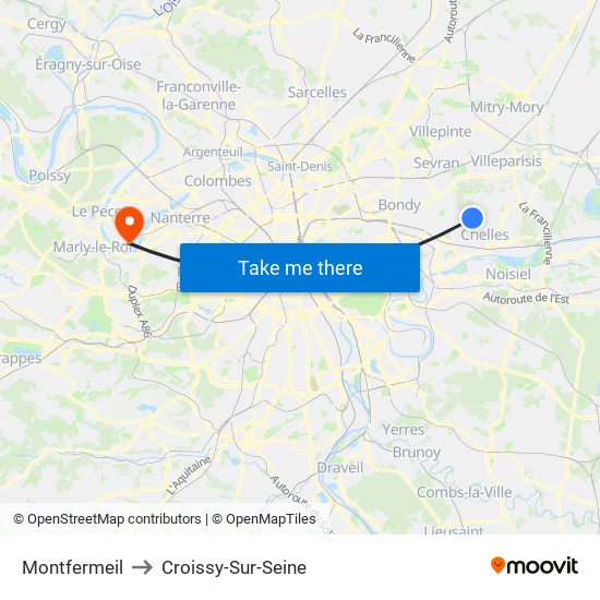 Montfermeil to Croissy-Sur-Seine map