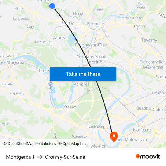Montgeroult to Croissy-Sur-Seine map