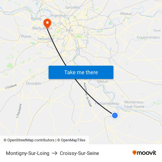 Montigny-Sur-Loing to Croissy-Sur-Seine map