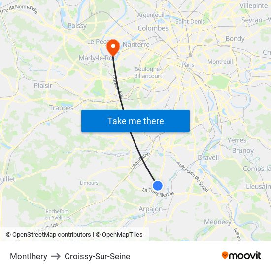 Montlhery to Croissy-Sur-Seine map