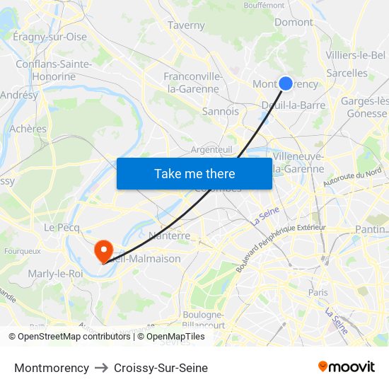 Montmorency to Croissy-Sur-Seine map