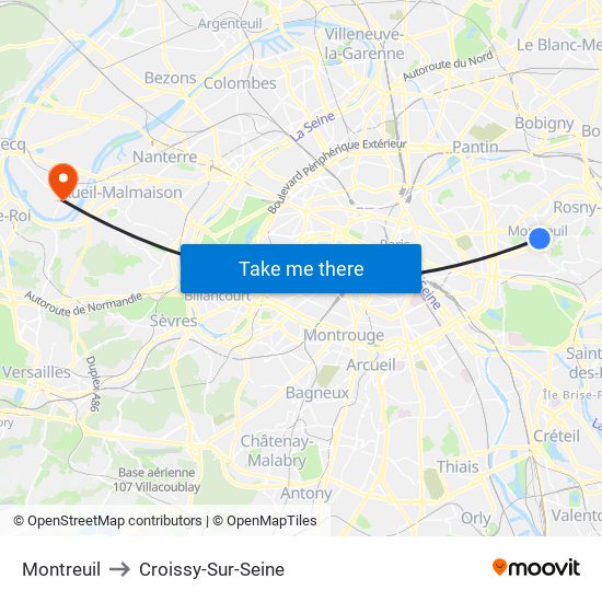 Montreuil to Croissy-Sur-Seine map