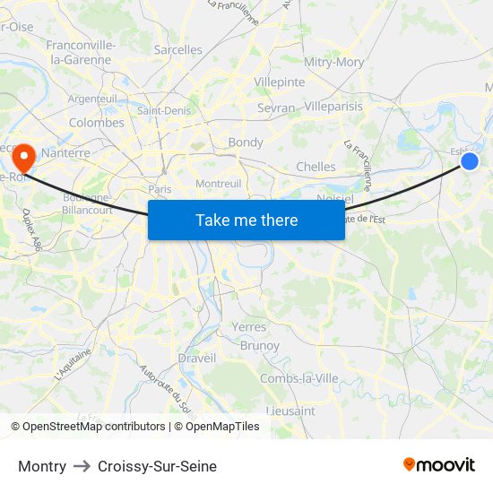 Montry to Croissy-Sur-Seine map