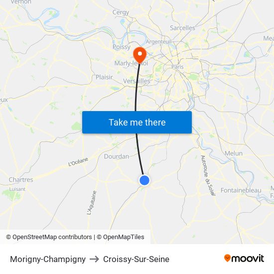 Morigny-Champigny to Croissy-Sur-Seine map