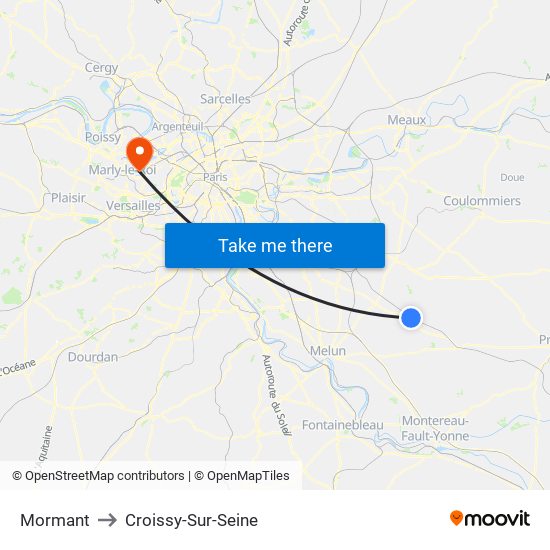 Mormant to Croissy-Sur-Seine map