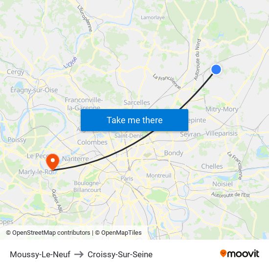 Moussy-Le-Neuf to Croissy-Sur-Seine map
