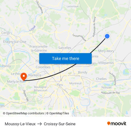 Moussy-Le-Vieux to Croissy-Sur-Seine map