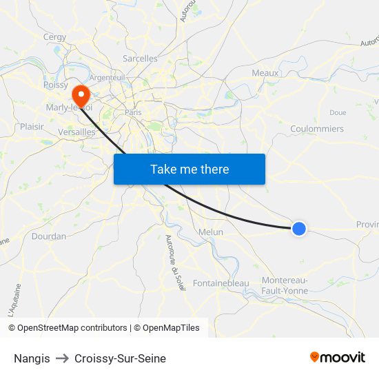 Nangis to Croissy-Sur-Seine map