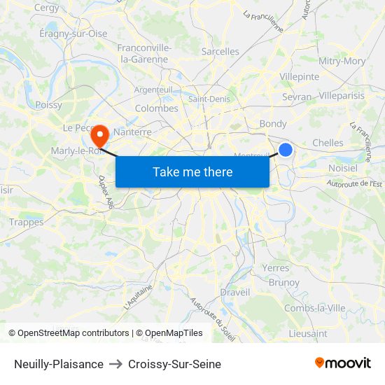 Neuilly-Plaisance to Croissy-Sur-Seine map