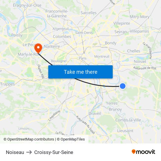 Noiseau to Croissy-Sur-Seine map