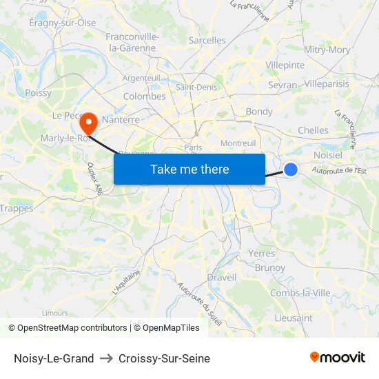 Noisy-Le-Grand to Croissy-Sur-Seine map