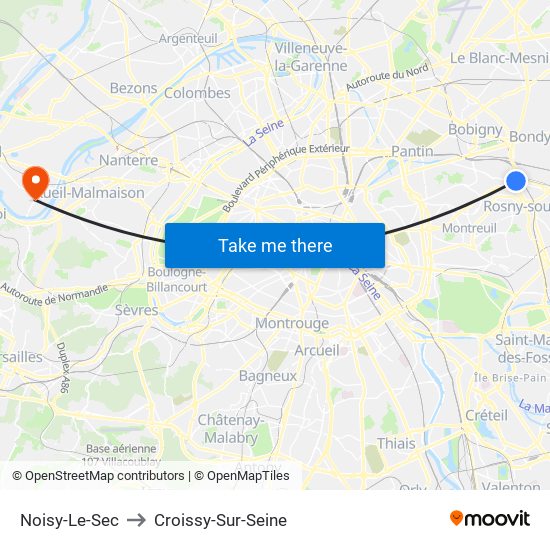 Noisy-Le-Sec to Croissy-Sur-Seine map