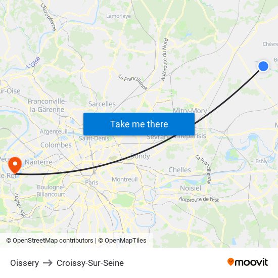 Oissery to Croissy-Sur-Seine map