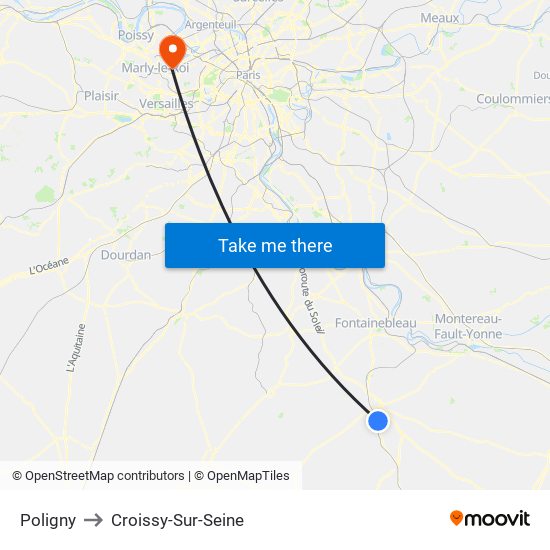 Poligny to Croissy-Sur-Seine map