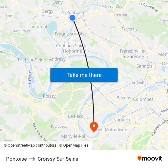 Pontoise to Croissy-Sur-Seine map
