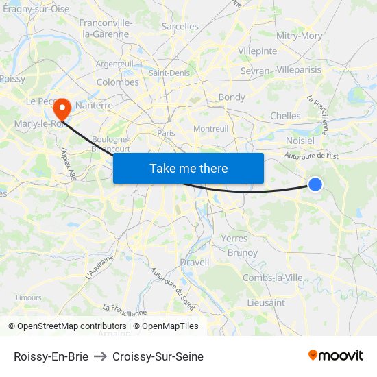 Roissy-En-Brie to Croissy-Sur-Seine map