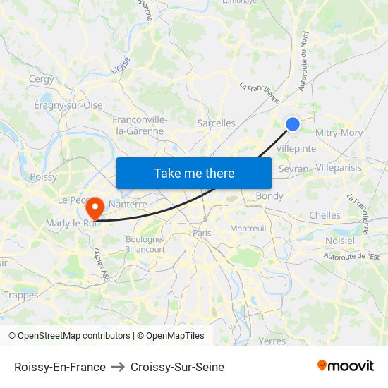 Roissy-En-France to Croissy-Sur-Seine map